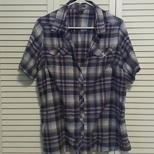 Eddie Bauer Blue & Purple Plaid Button Down